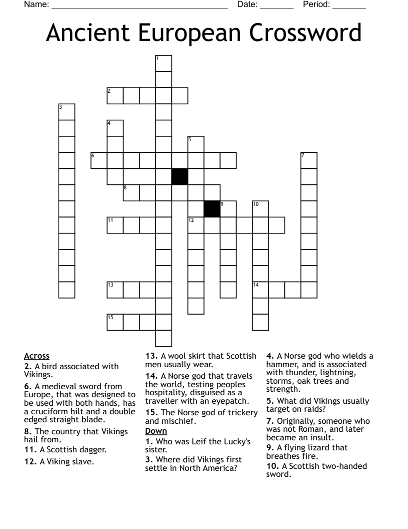 Medieval Weapons Crossword WordMint