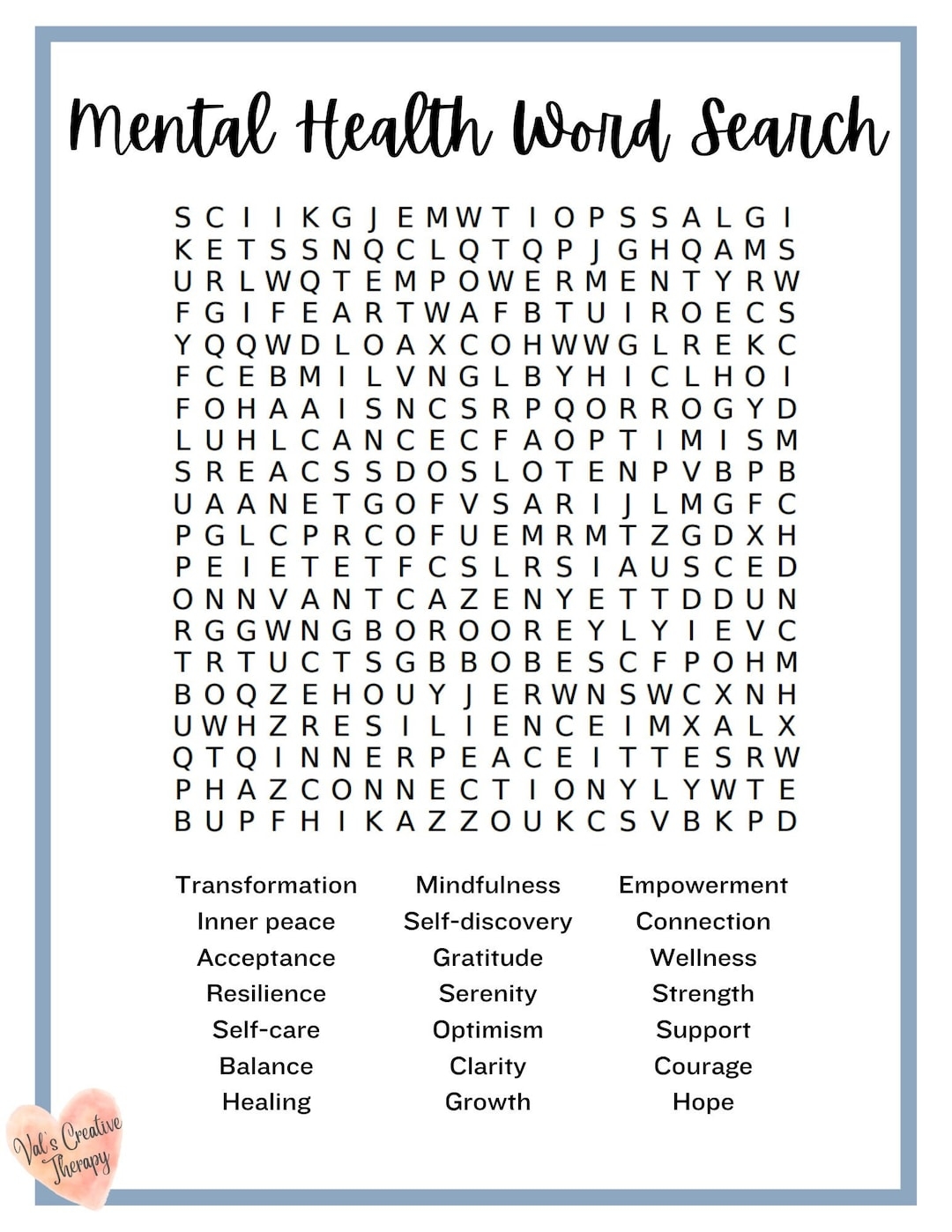 Mental Health Crossword Calming Crossword Puzzle Feel Good Puzzle Etsy New Zealand