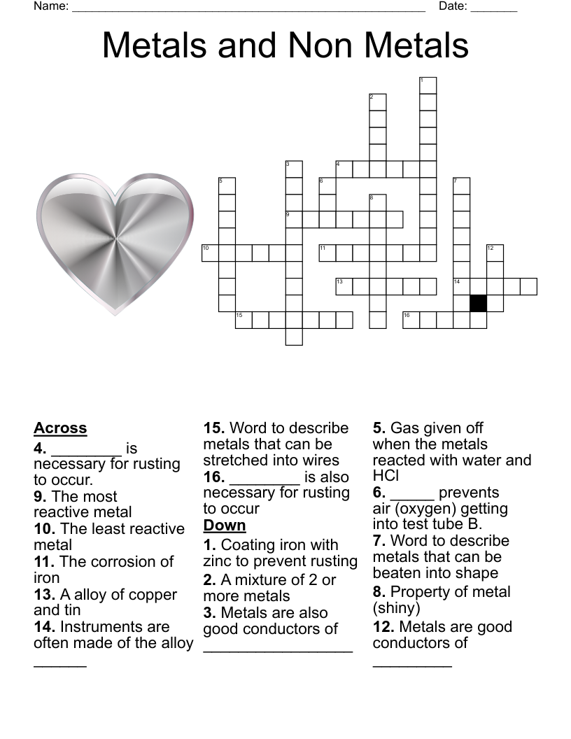 Metals And Non Metals Crossword WordMint