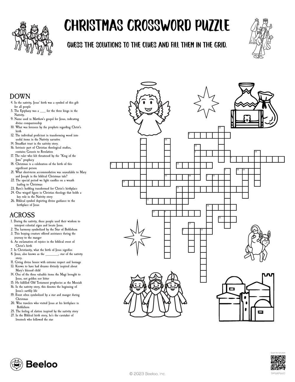 Nativity themed Crossword Puzzles Beeloo Printable Crafts And Activities For Kids