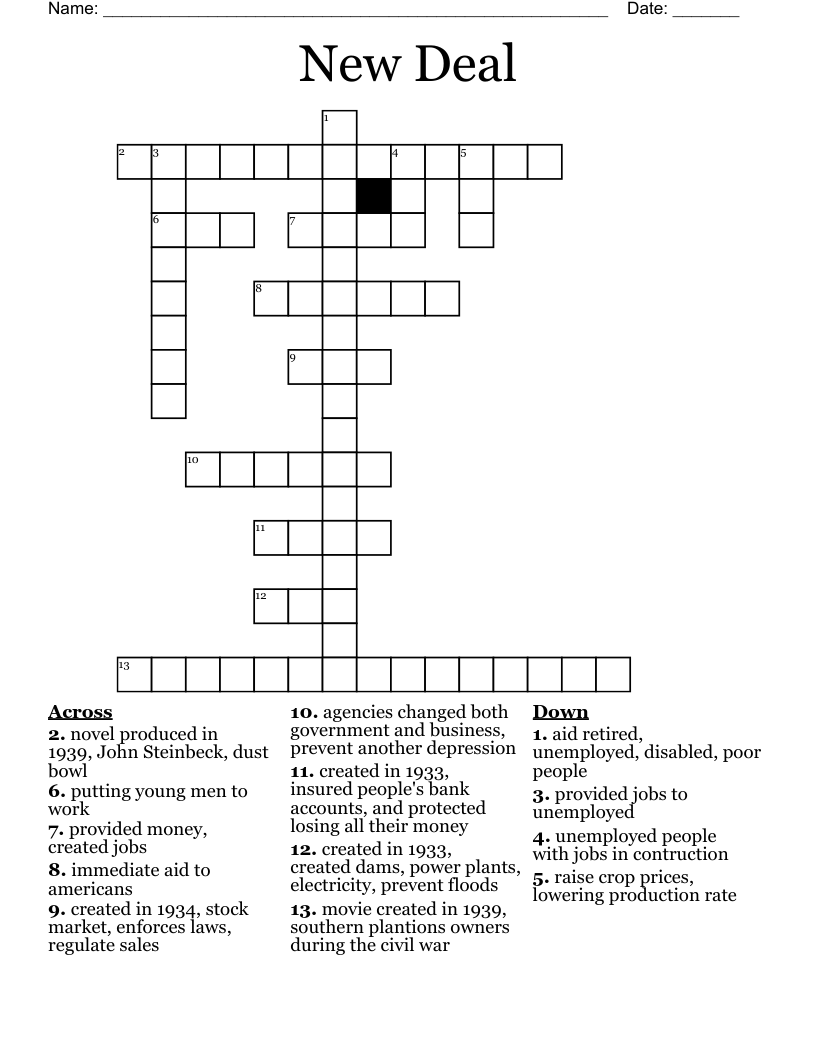New Deal Crossword WordMint