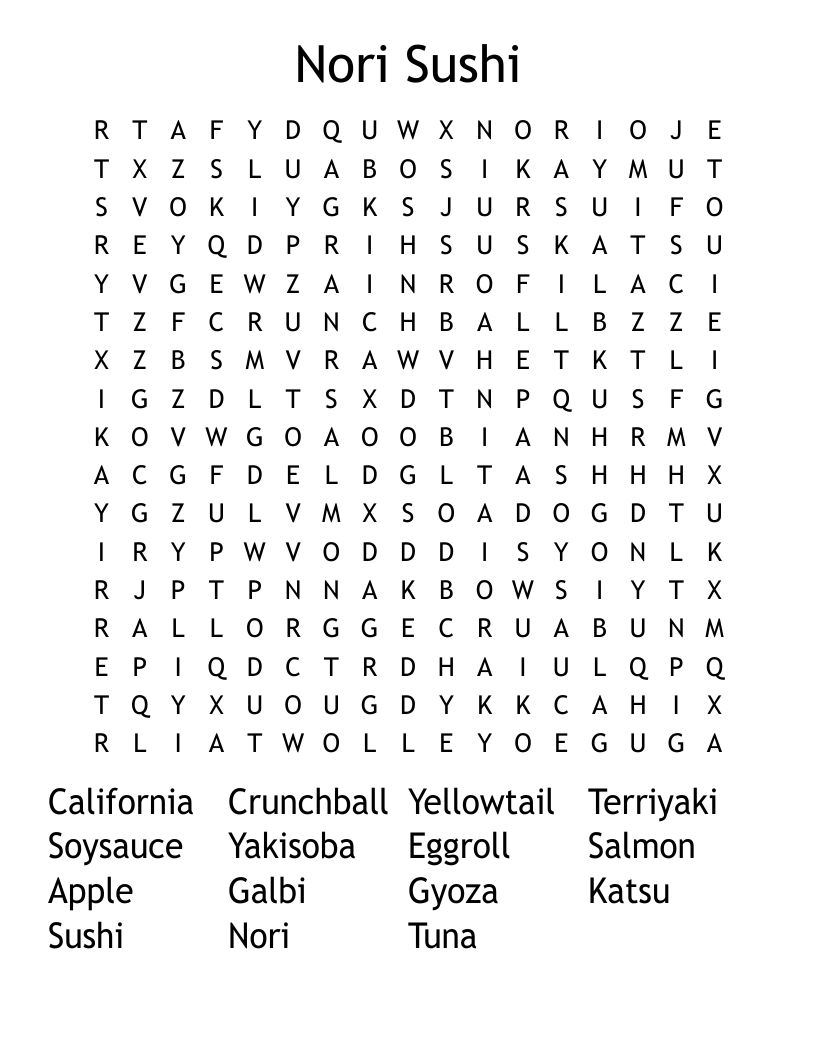 Nori Sushi Word Search WordMint