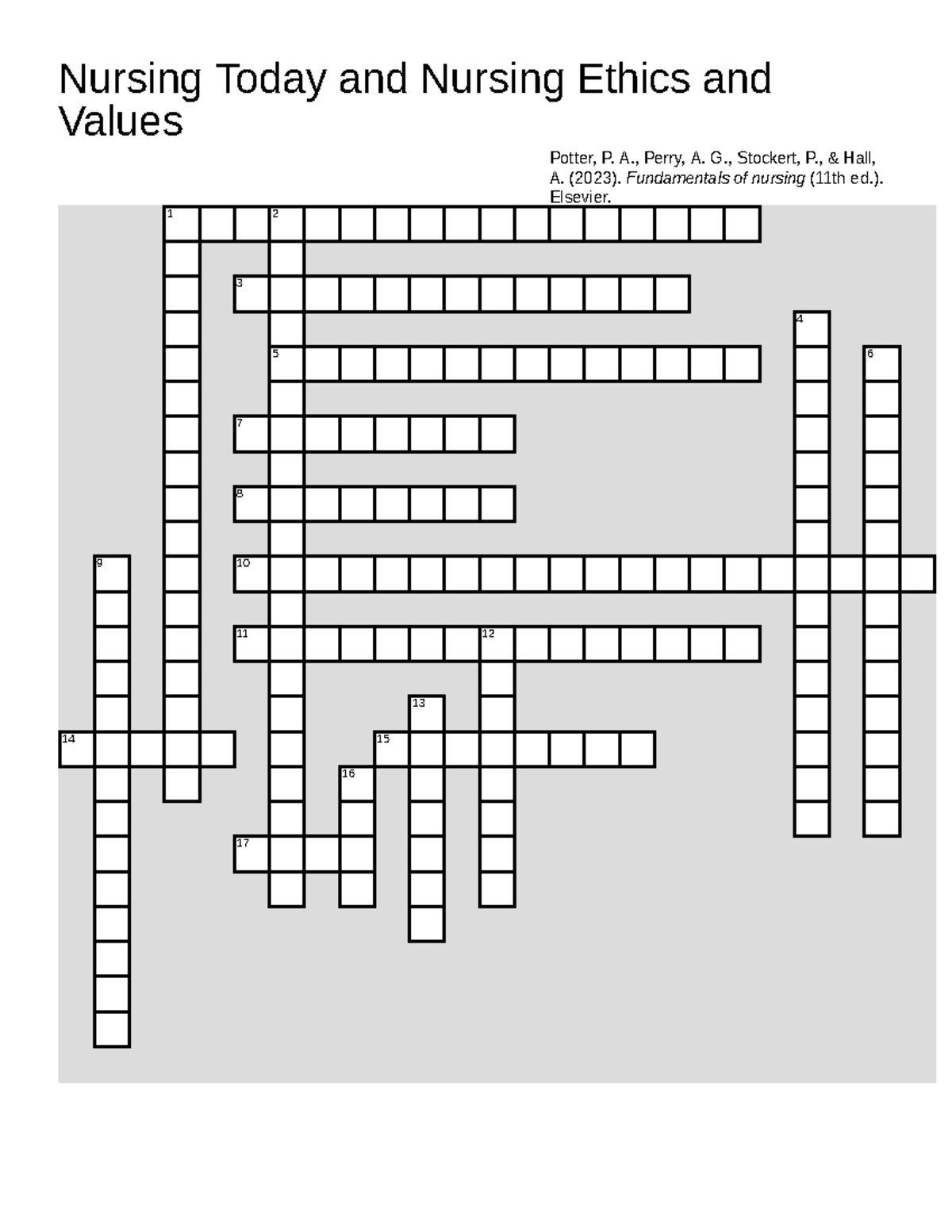 NUR 101 Nursing Today Ethics Crossword Puzzle Guide Studocu