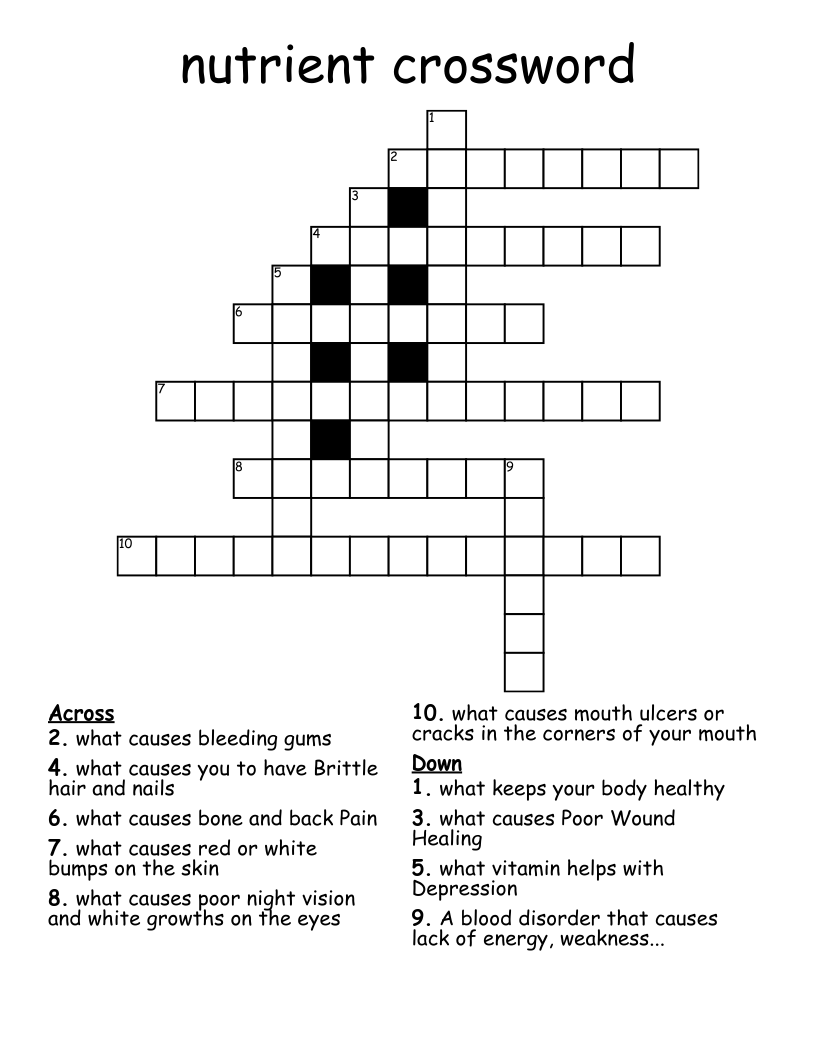 Nutrient Crossword WordMint