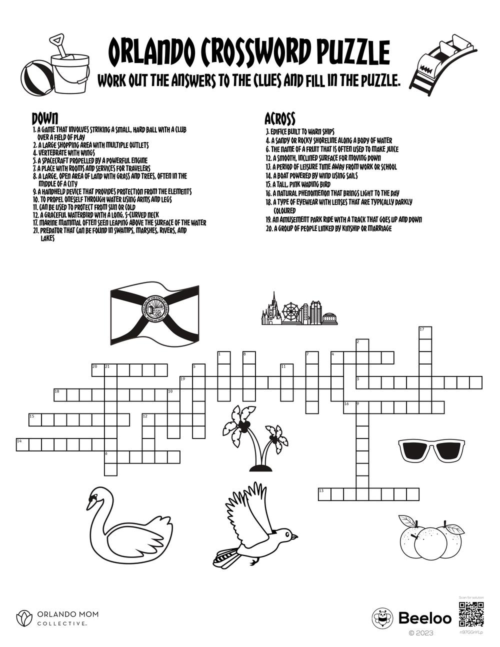 Orlando Crossword Puzzle Beeloo Printable Crafts And Activities For Kids