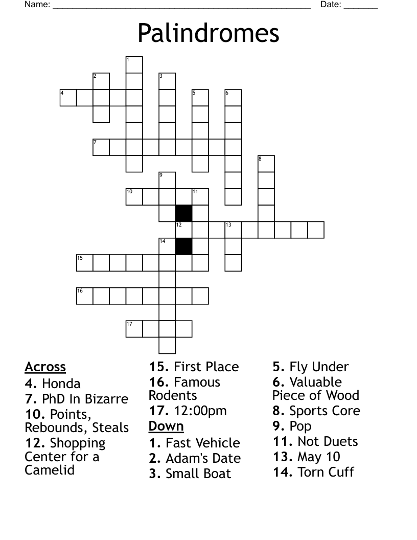 Palindromes Crossword WordMint