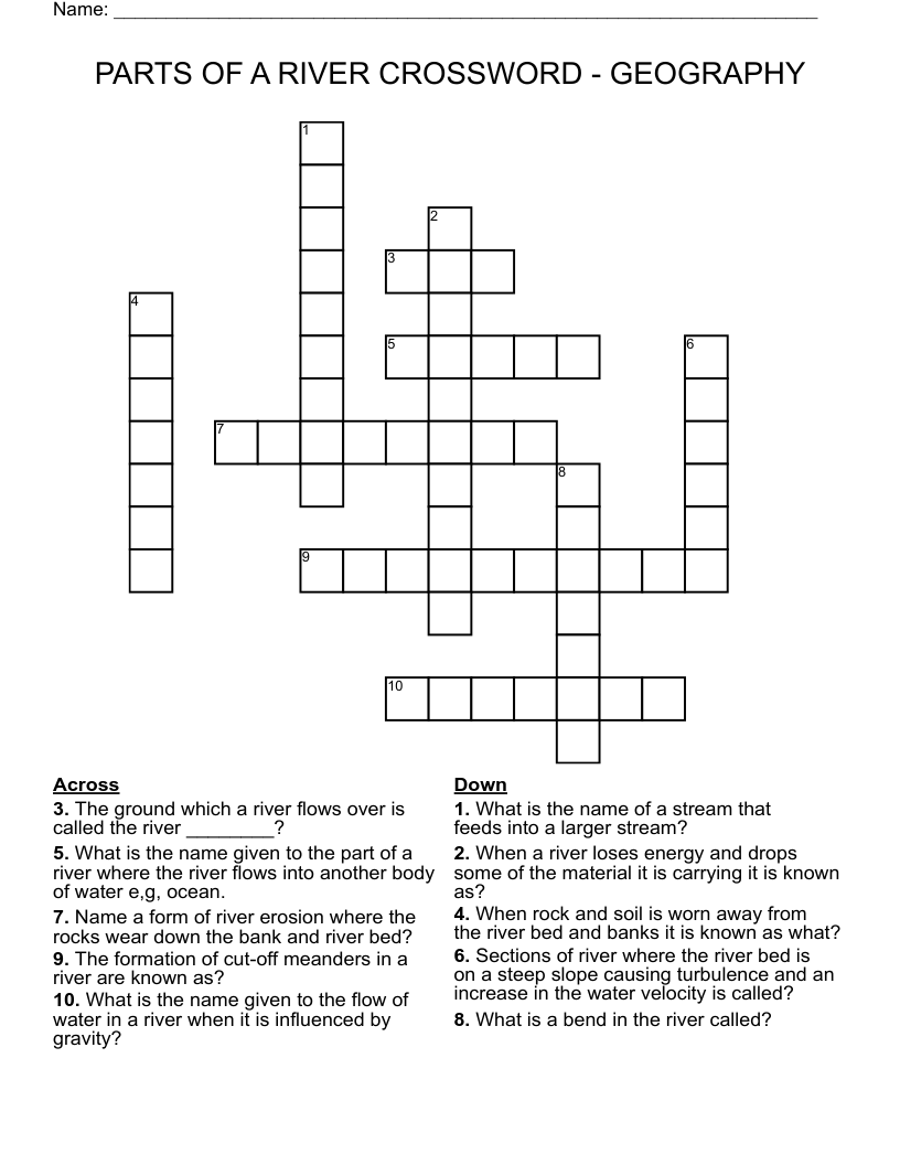 PARTS OF A RIVER CROSSWORD GEOGRAPHY WordMint