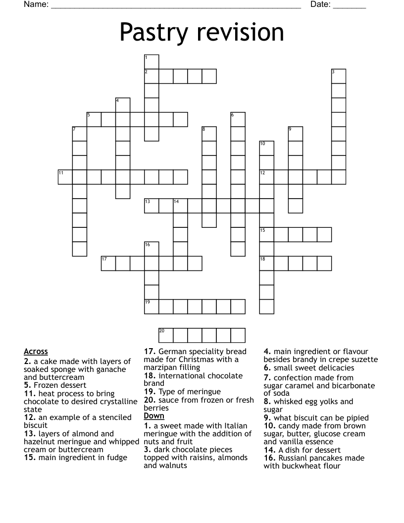 Pastry Revision Crossword WordMint