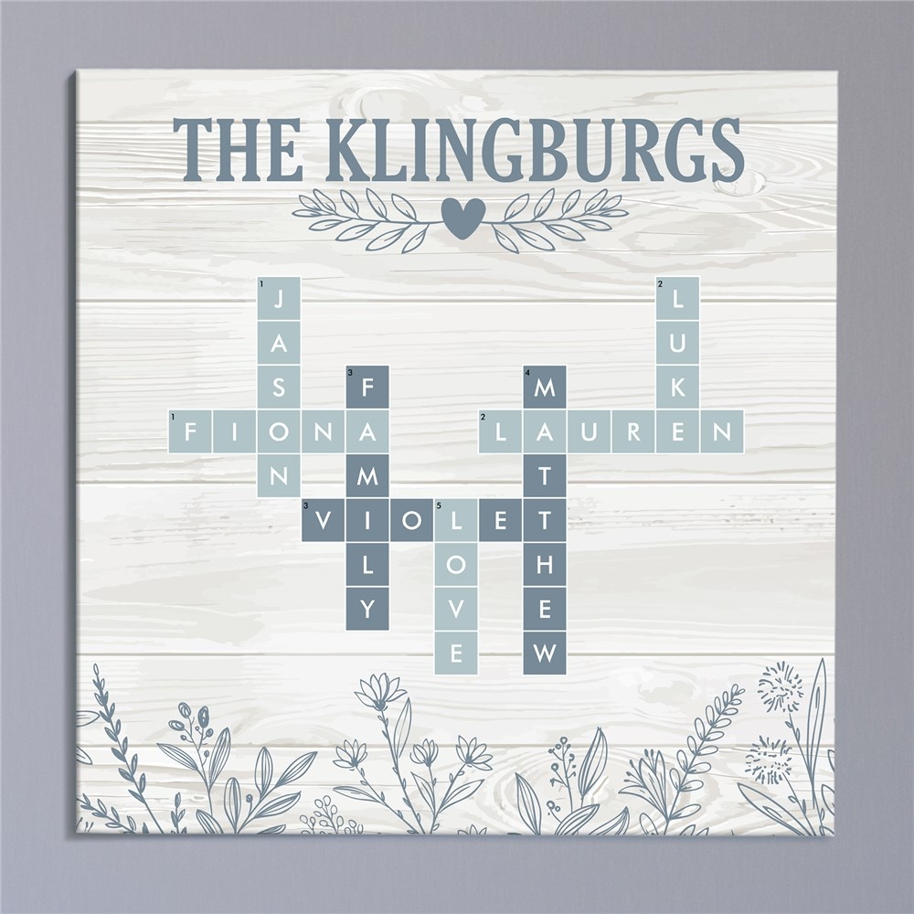 Personalized Blue Floral Crossword Canvas