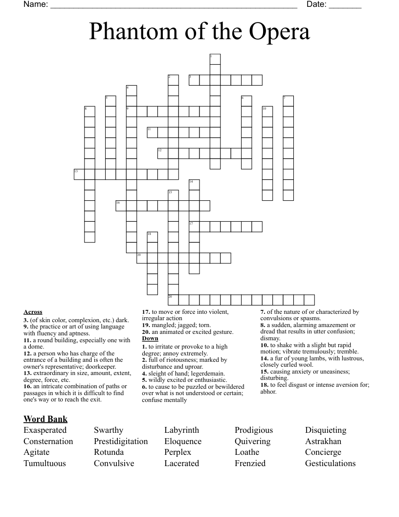 Phantom Of The Opera Crossword WordMint