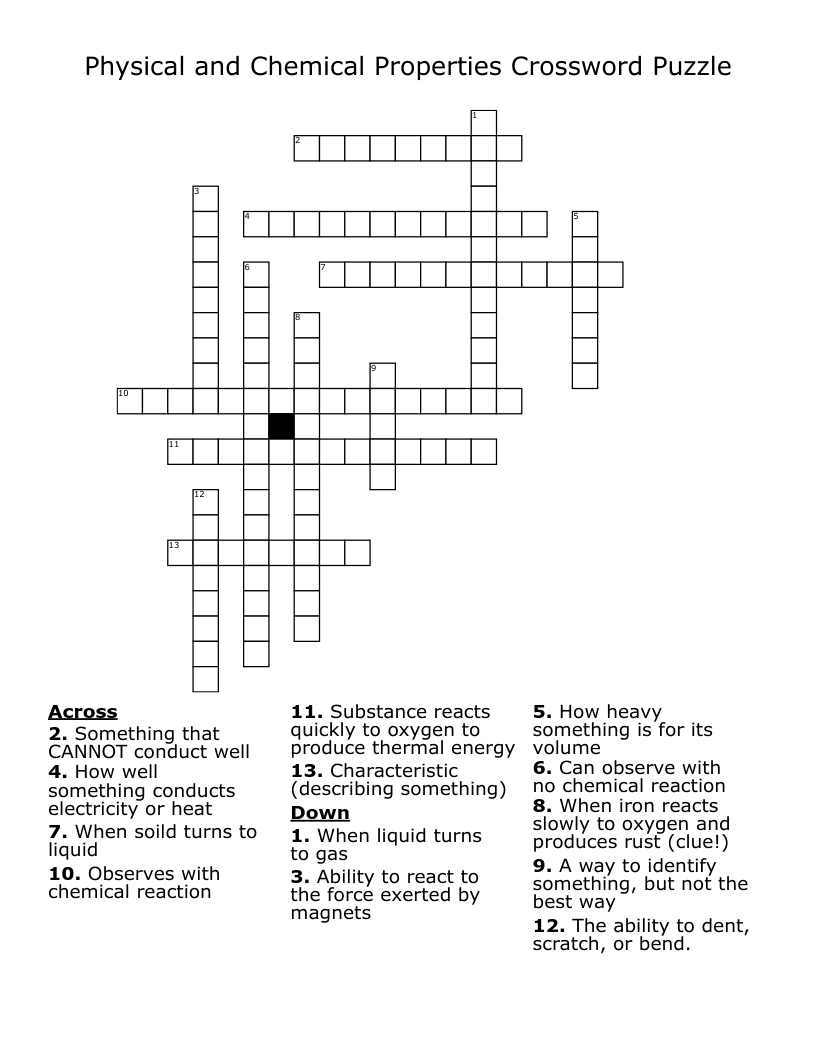 Physical And Chemical Properties Crossword Puzzle WordMint