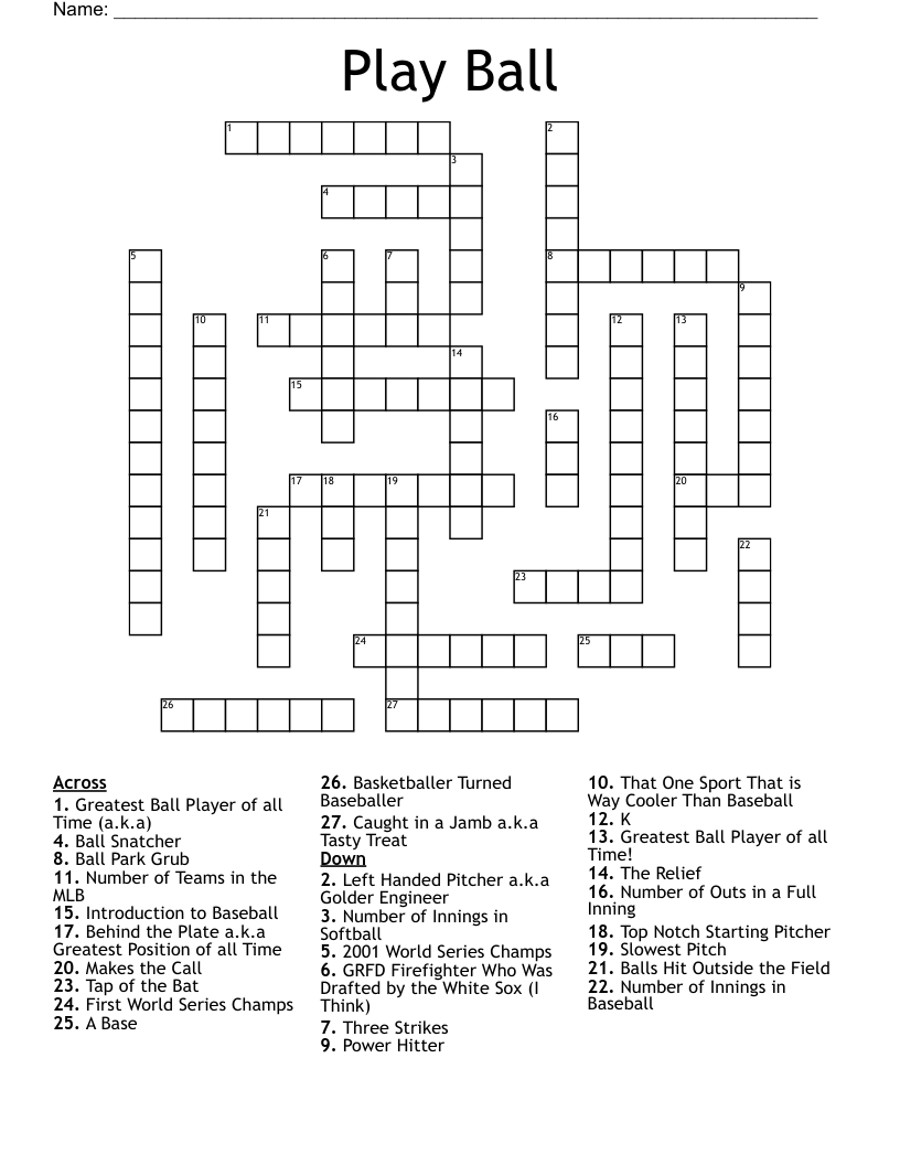 Play Ball Crossword WordMint