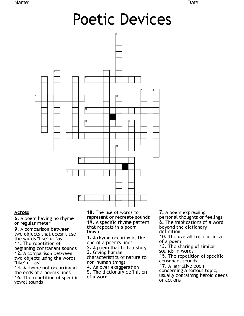 Poetic Devices Crossword WordMint