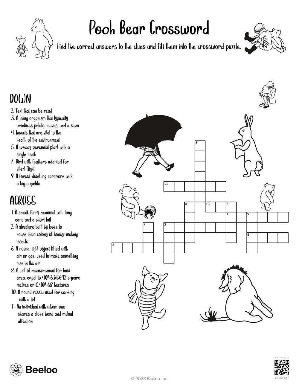 Pooh Bear Crossword Beeloo Printable Crafts And Activities For Kids Pooh Bear Crossword Beeloo Printable Crafts And Activities For Kids