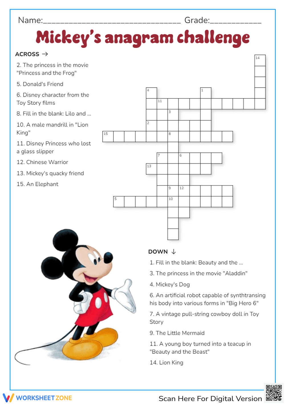 Printable 3rd Grade Disney Crossword Puzzles Worksheets