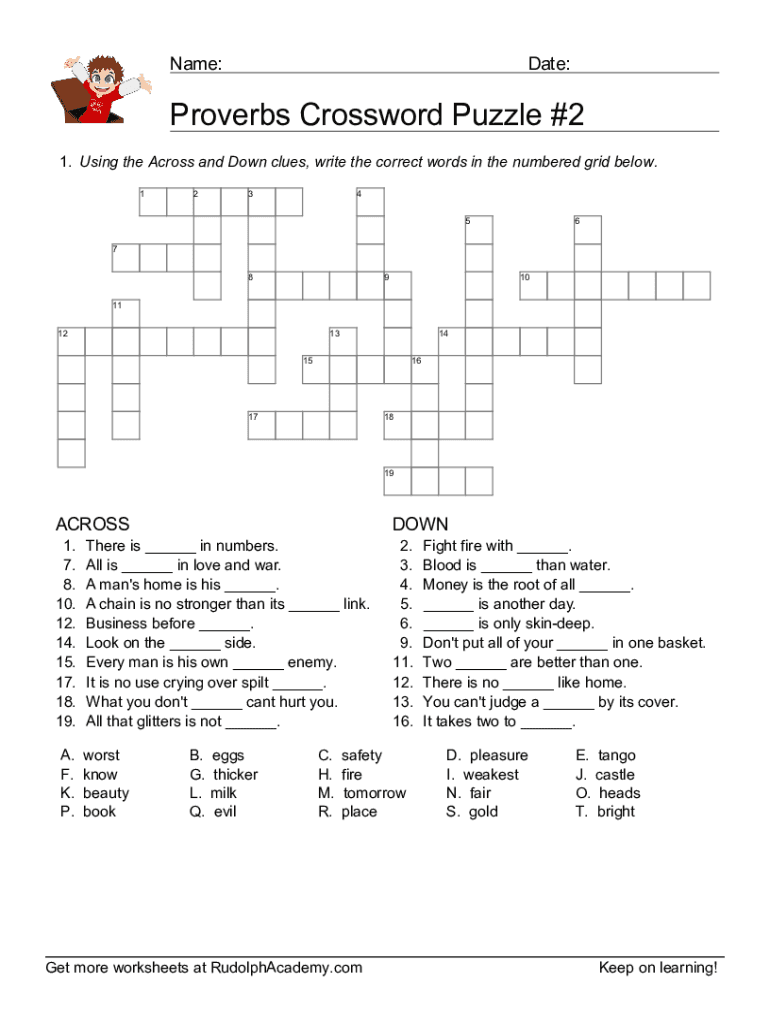 Proverb Crossword Clue Fill Online Printable Fillable Blank PdfFiller