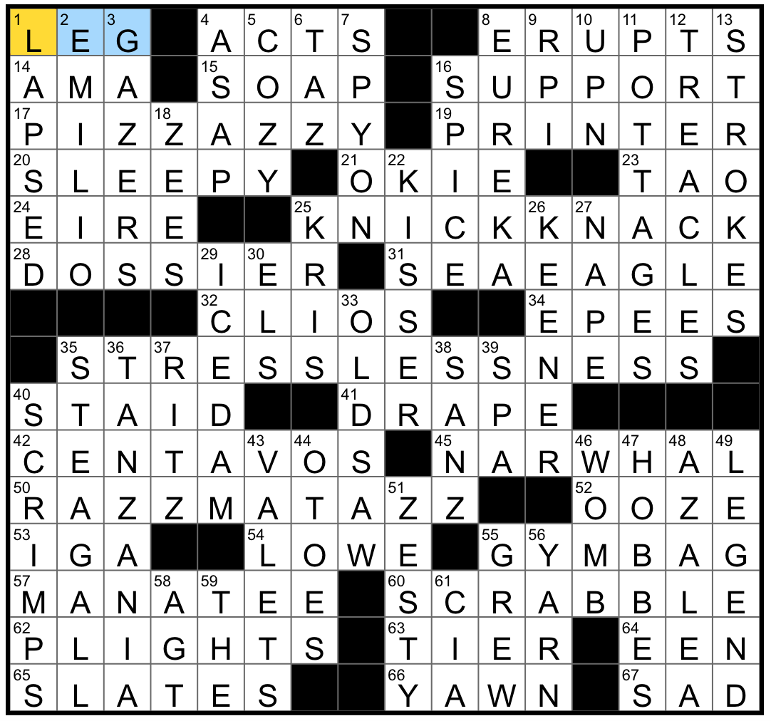 Rex Parker Does The NYT Crossword Puzzle Blows One s Top TUES 1 26 21 Snoring Symbols California s Motto Bigfoot Or Yeti