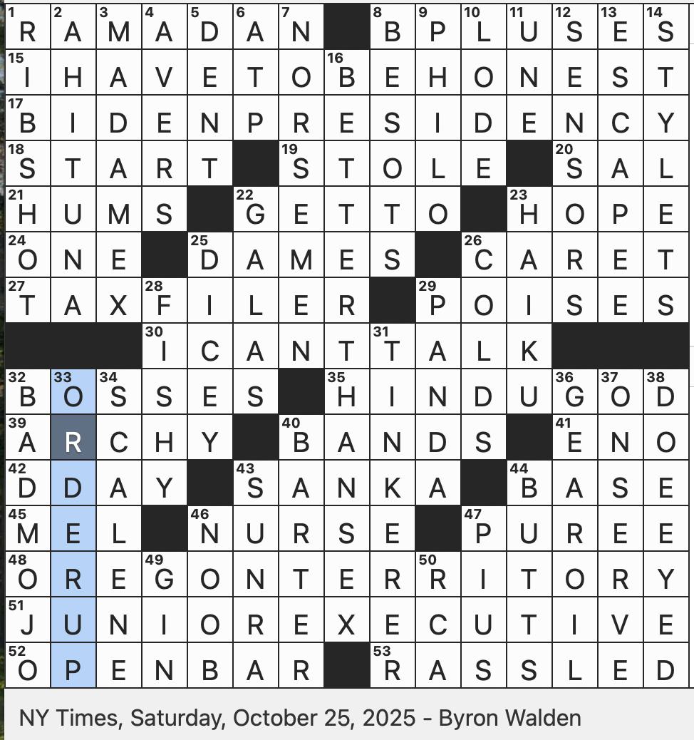 Rex Parker Does The NYT Crossword Puzzle Calendar Month Between Sha ban And Shawwal SAT 10 25 25 Especially Gratifying So To Speak Suffix Meaning rule Mocap Suit Components Geometry