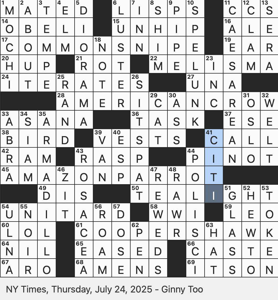Rex Parker Does The NYT Crossword Puzzle East Of Eden Girl THU 7 24 25 Relative Of A Votive Candle Stereotypical Attire For Tech Bros Lasting Lash Effect