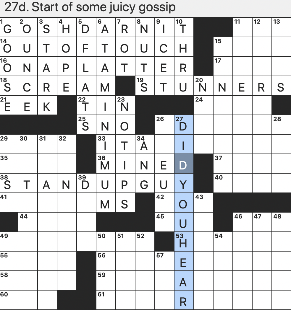 Rex Parker Does The NYT Crossword Puzzle Human shaped Board Game Piece SAT 1 7 23 Bell Of The Synth pop Duo Erasure Eco centric College Class Informally Bit Of Casino Restaurant Fare 