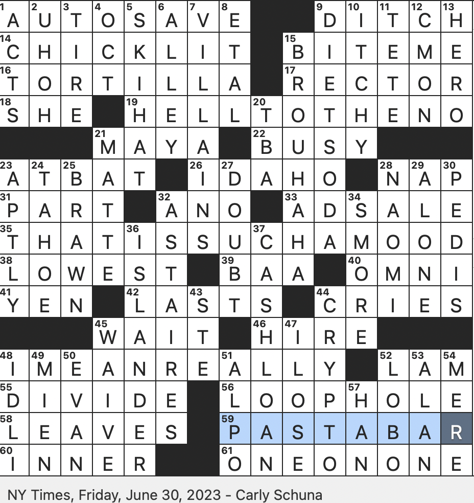 Rex Parker Does The NYT Crossword Puzzle I Can Relate In Gen Z Slang FRI 6 30 23 Dancing Duo Of The Early 1900s Waiting To Exhale Or Bridget Jones s Diary 