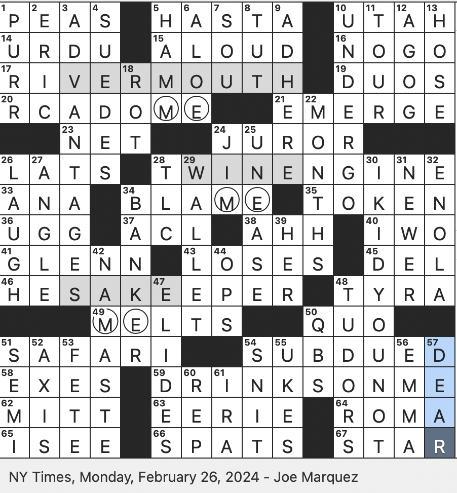 Rex Parker Does The NYT Crossword Puzzle Old Coin In France MON 2 26 24 Greeting That Originated On The Indian Subcontinent Extra attentive Coddling For Short Definitely Husband Material