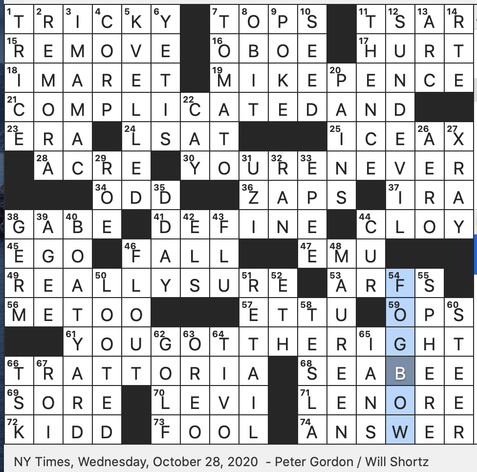 Rex Parker Does The NYT Crossword Puzzle Palindromist Jon Of Sit On A Potato Pan Otis WED 10 28 20 Whispered Name In The Raven Frequent SNL Role For Beck Bennett 