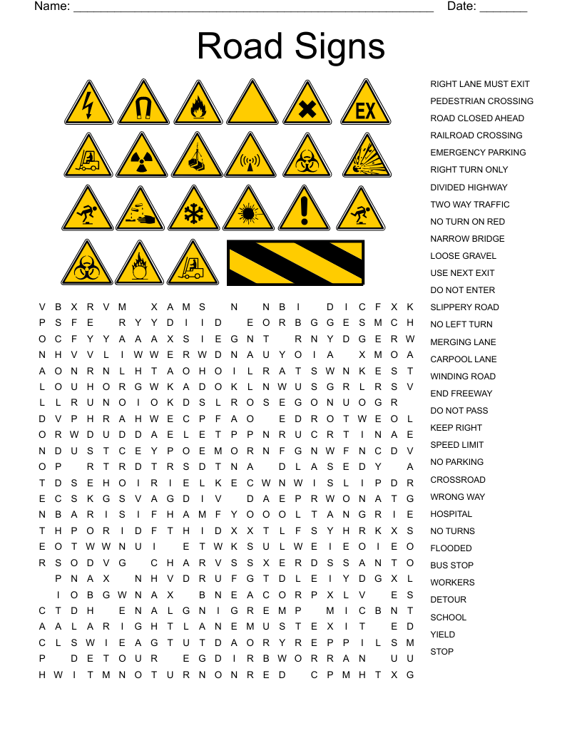 Road Signs Word Search WordMint Road Signs Word Search WordMint