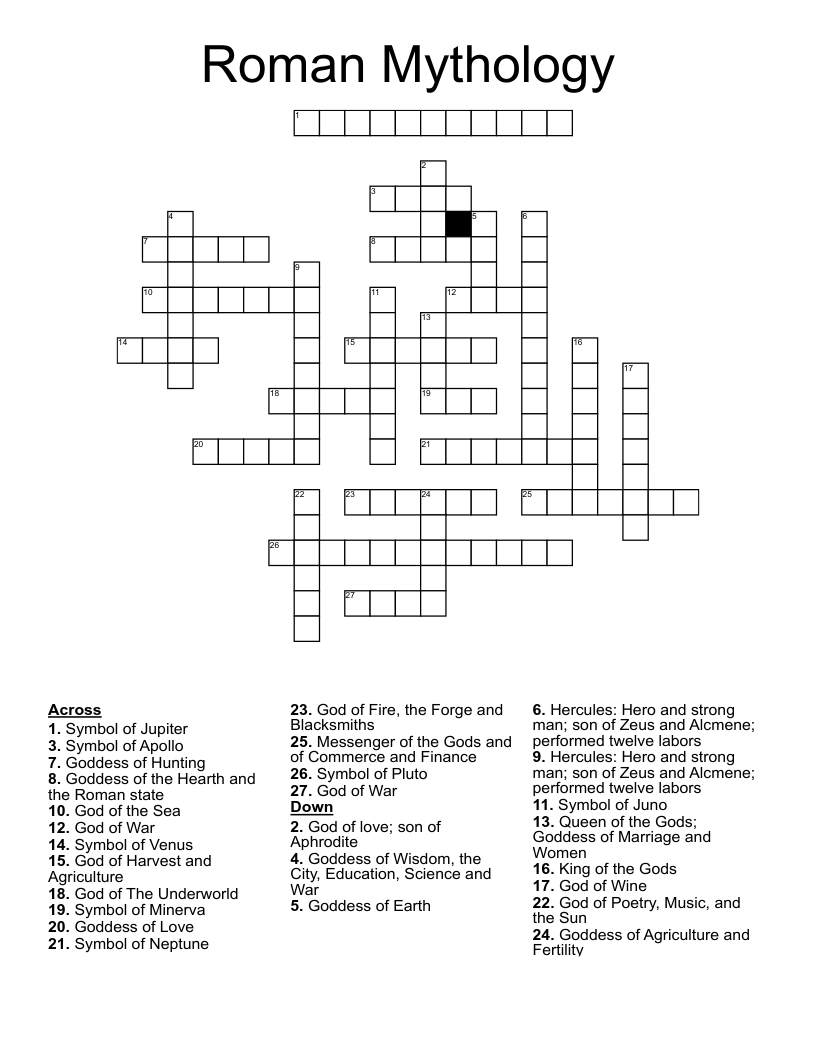 Roman Mythology Crossword WordMint