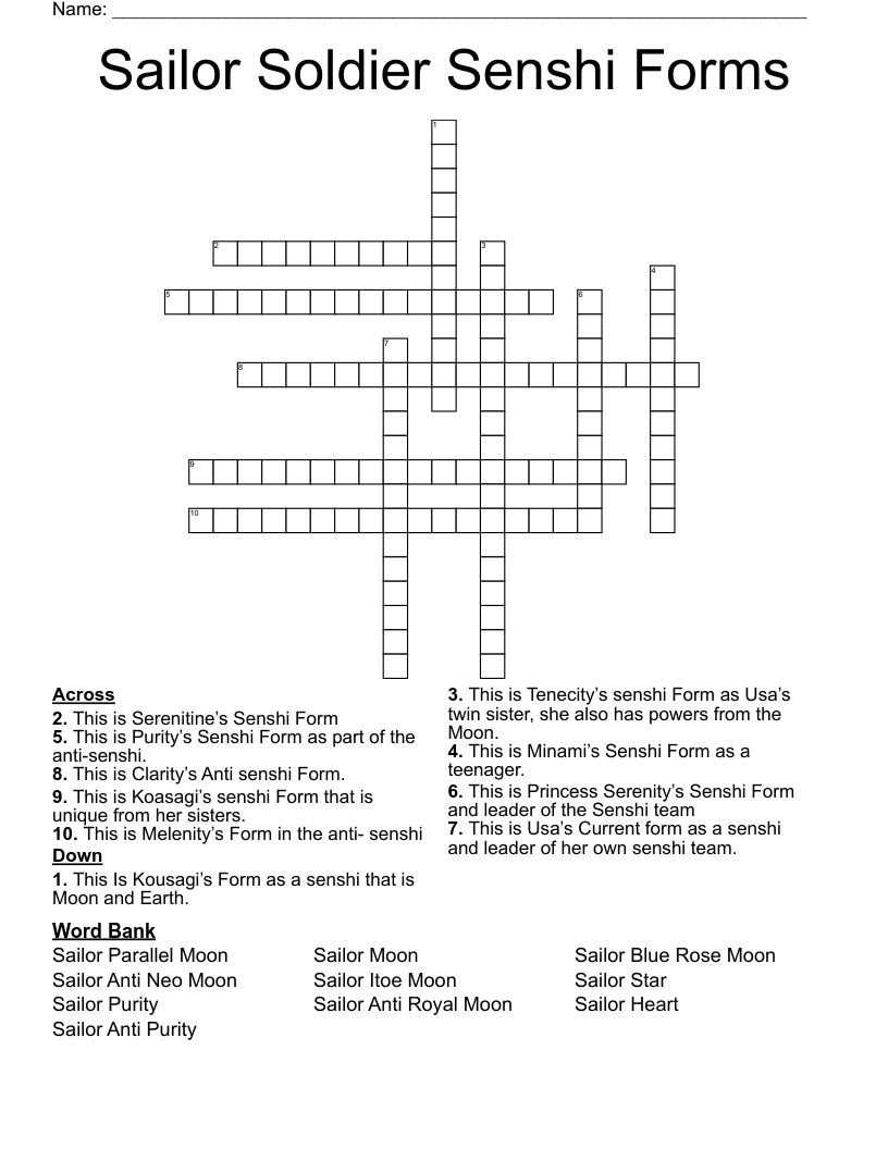 Sailor Soldier Senshi Forms Crossword WordMint