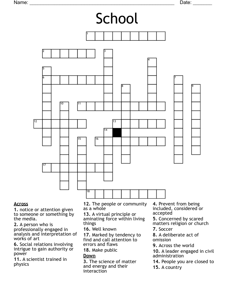 School Crossword WordMint