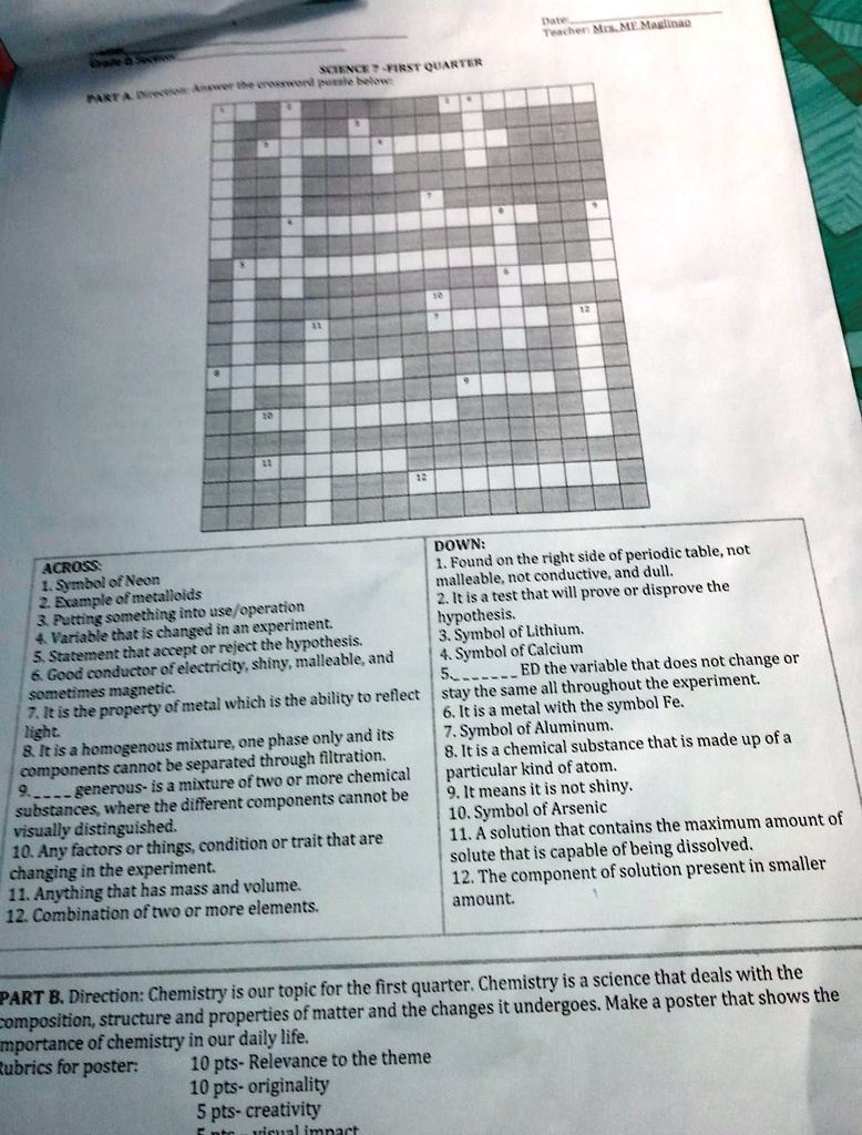 complete the crossword puzzle below science