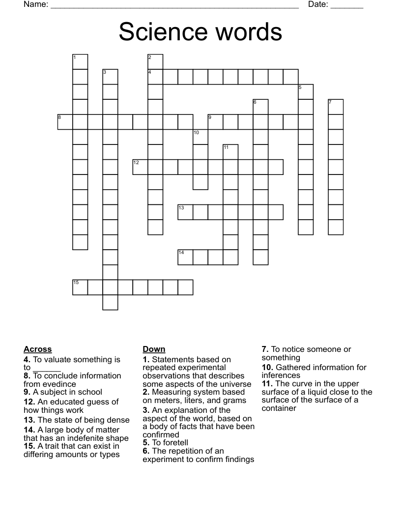 Science Words Crossword WordMint
