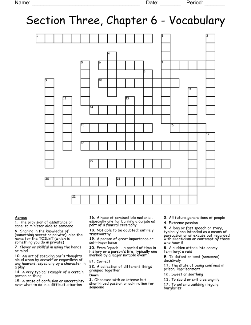 Section Three Chapter 6 Vocabulary Crossword WordMint