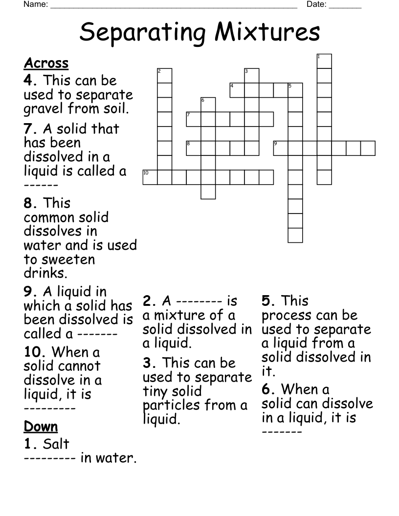 Separating Mixtures Crossword WordMint Separating Mixtures Crossword WordMint