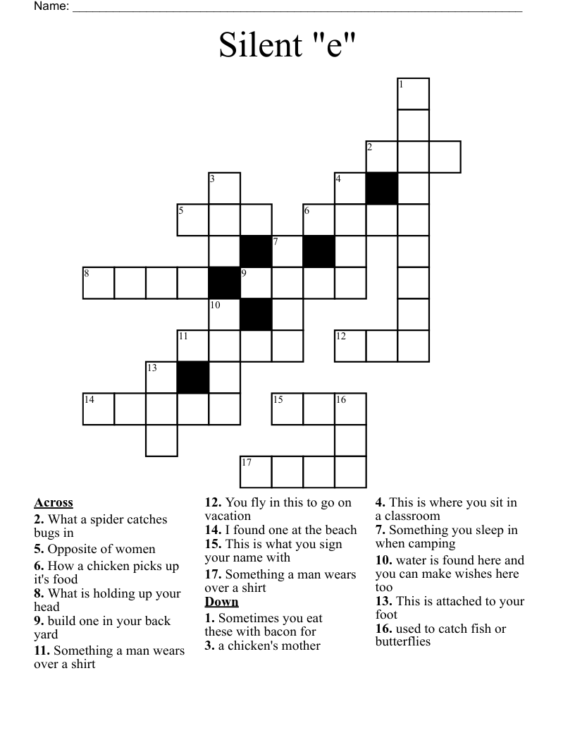 Silent e Crossword WordMint