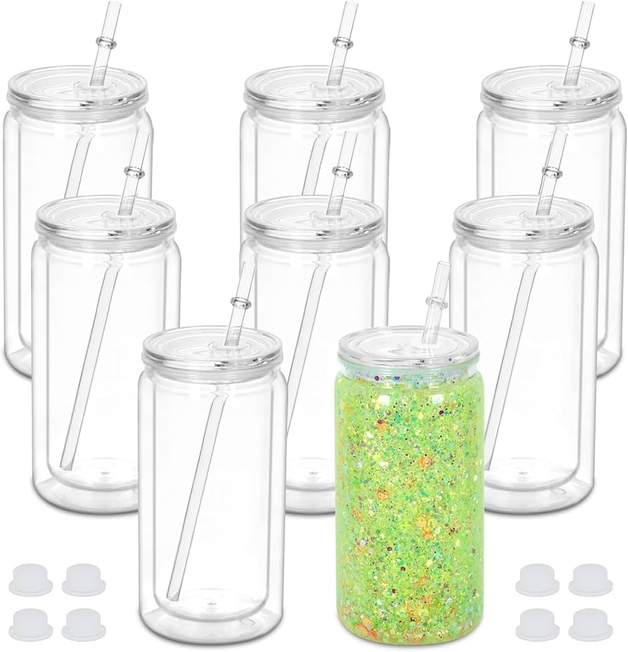 Snowglobe Tumbler Maucircol 12 Oz Acrylic Kids 8 Pack Pre Drilled Double Wall Plastic Snowglobe Cup Acrylic Cup For Glitter Snow Globe Diy Tumblers Snow Globe Tumbler Supplies