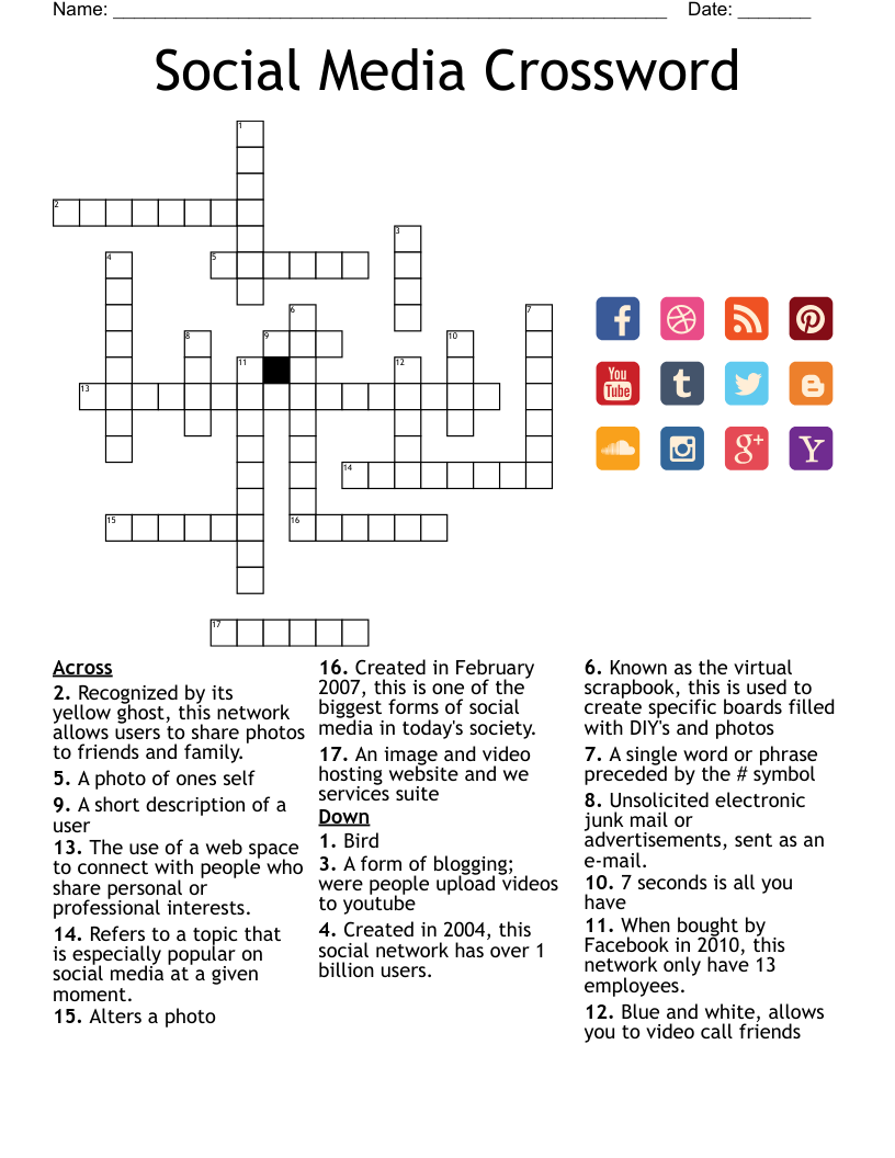 Social Media Crossword WordMint Social Media Crossword WordMint