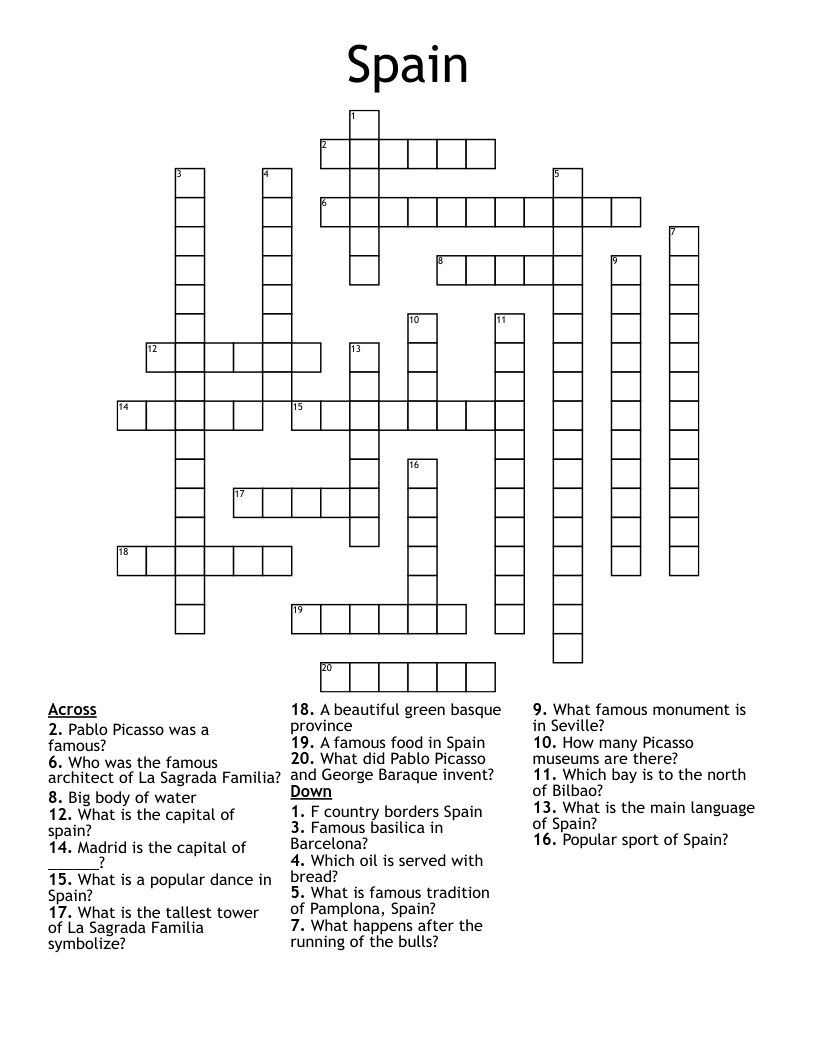 Spain Crossword WordMint