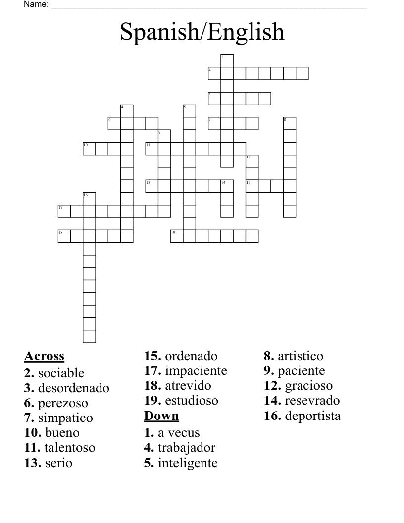 Spanish English Crossword WordMint