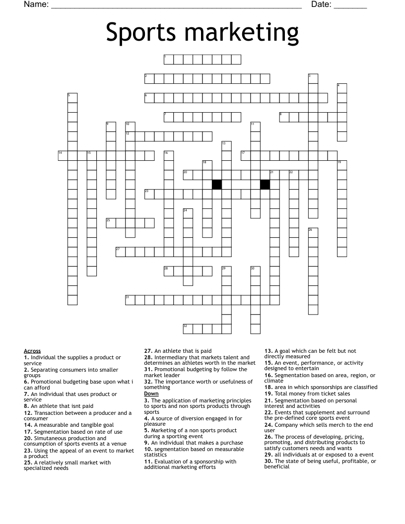 Sports And Entertainment Marketing Crossword WordMint