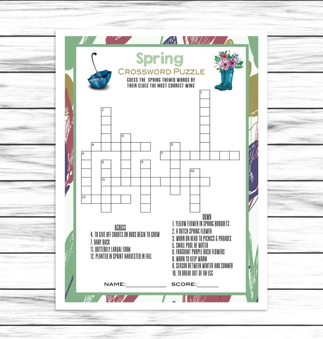 Spring Crossword Puzzle Game Spring Party Game Word Game For Adults Kids Easter Party Printable Virtual Game Family Reunion Instant Etsy