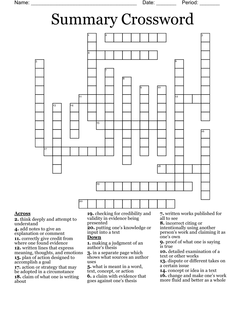 Summary Crossword WordMint