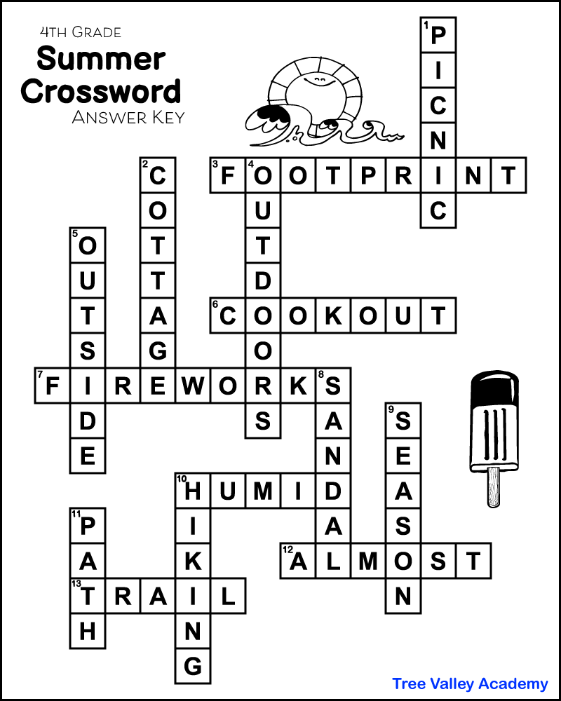 Summer Crossword Puzzles For Kids Tree Valley Academy