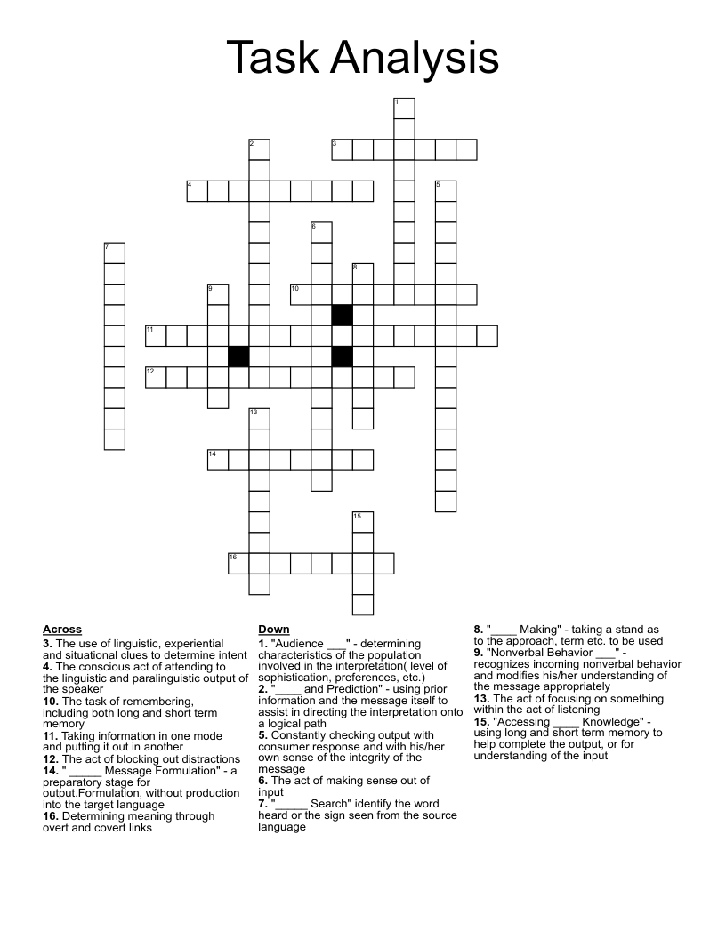 Task Analysis Vocabulary Crossword WordMint