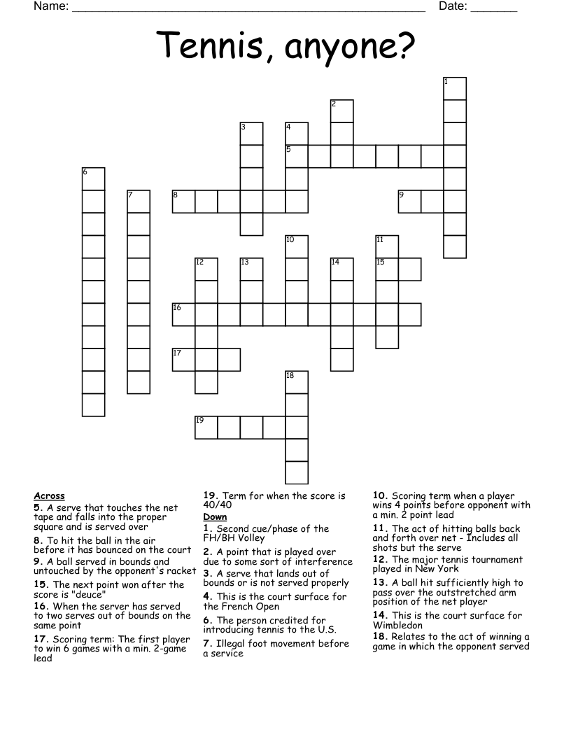 Tennis Anyone Crossword WordMint