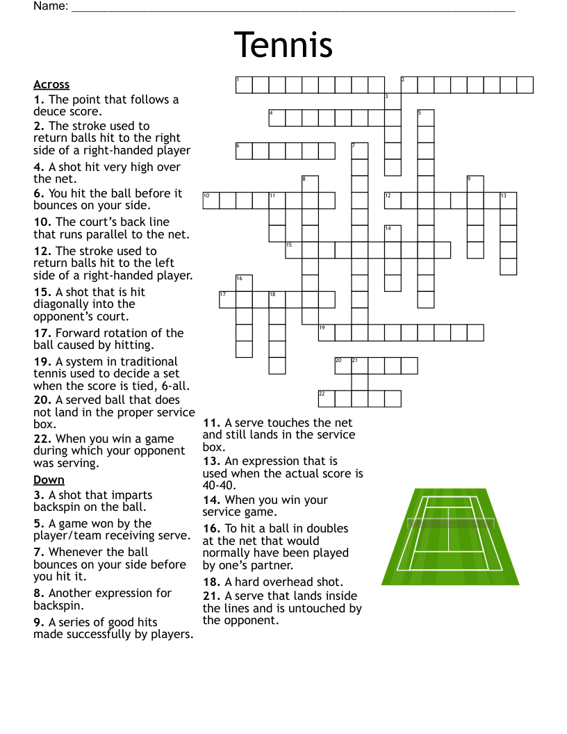 Tennis Crossword WordMint