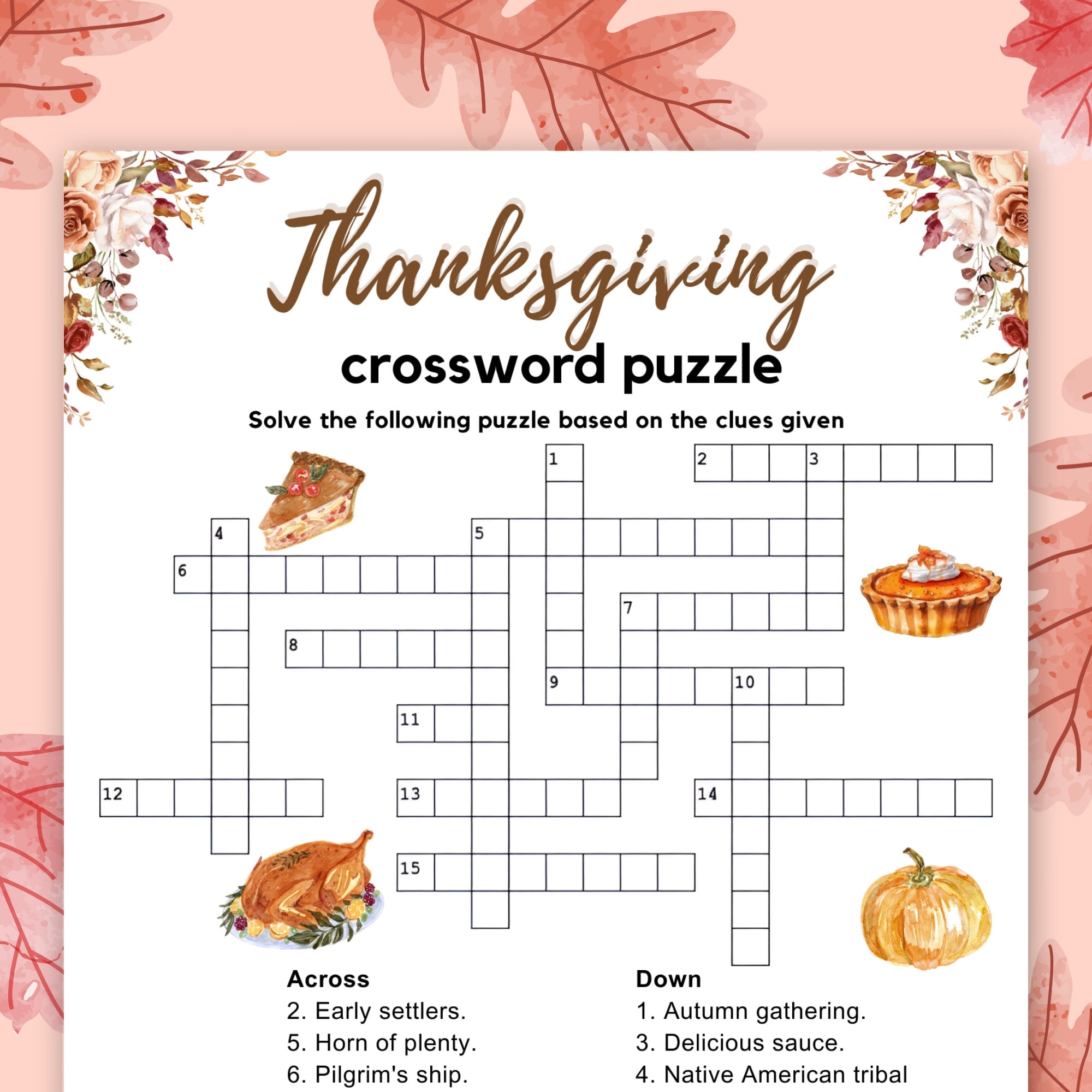 Thanksgiving Crossword Puzzle Thanksgiving Day Crossword Answer Printable Thanksgiving Games Friendsgiving Kids Thanksgiving Dinner Game Etsy