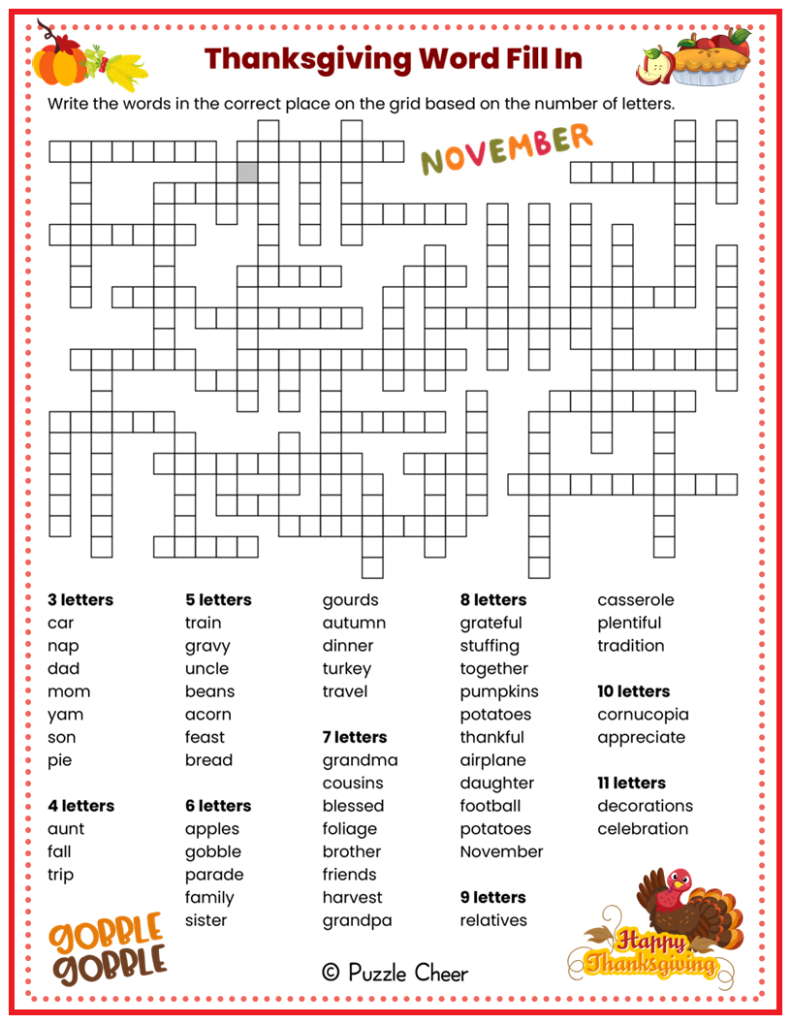 thanksgiving crossword puzzle