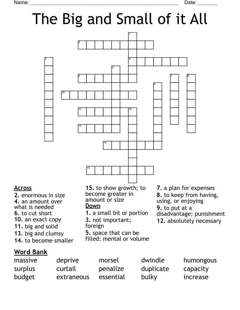 The Big And Small Of It All Crossword WordMint